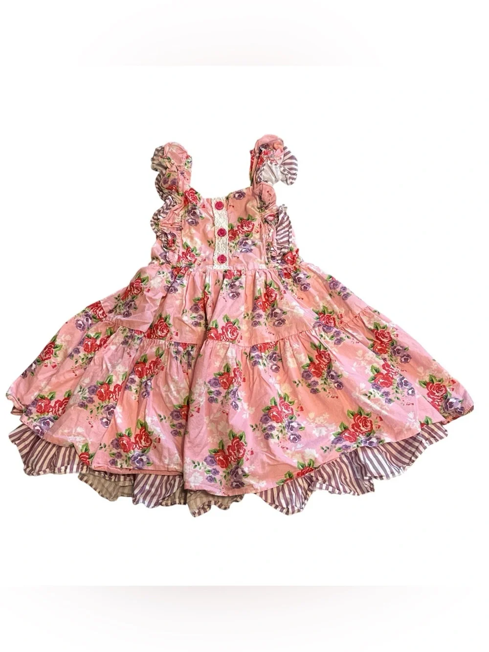 Olive + Moe Girls Floral Tiered Dress Size 6 Pink Purple Sleeveless